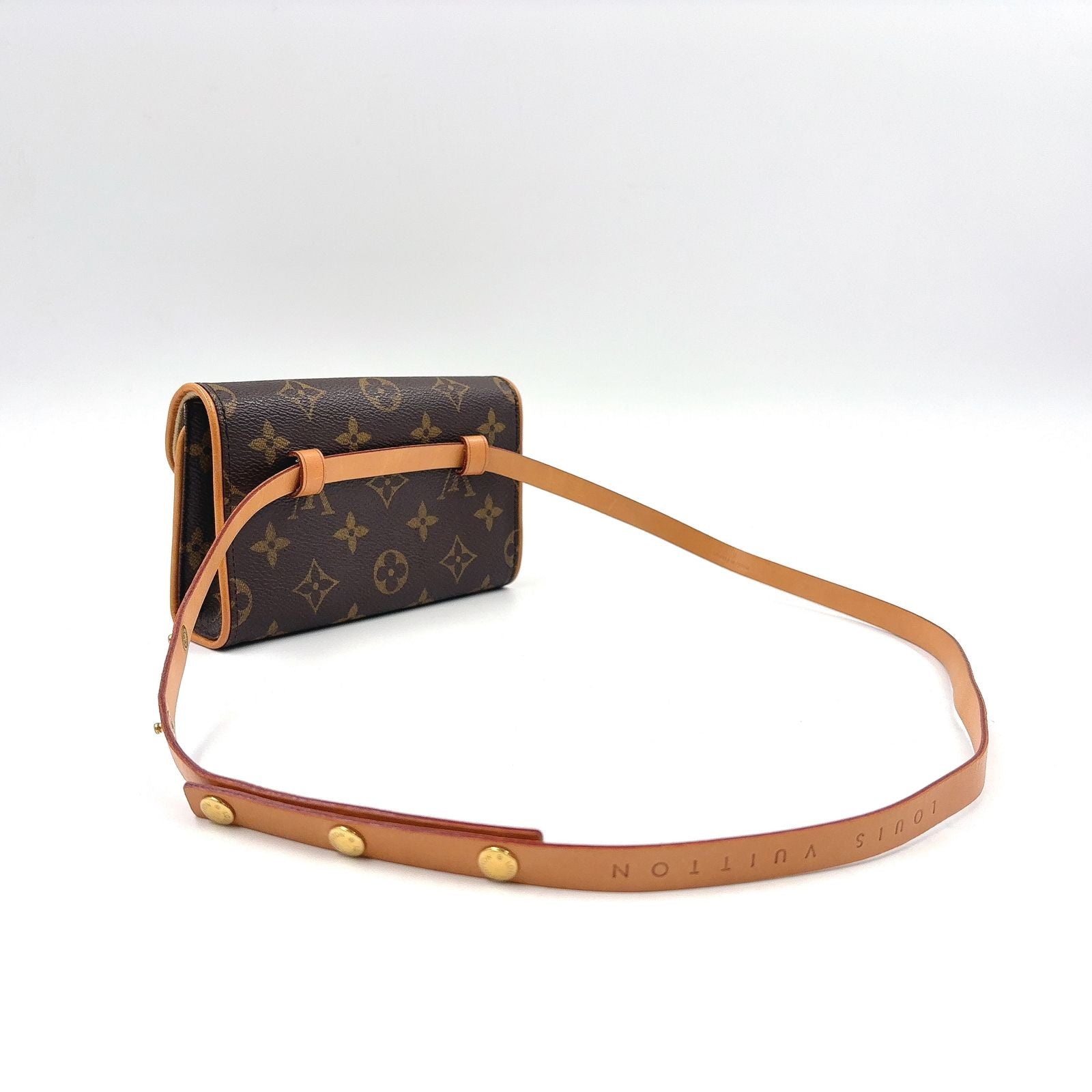Louis Vuitton Pochette Twin PM Monogram XS Leather Brown Shoulder Bag Gold — view 2