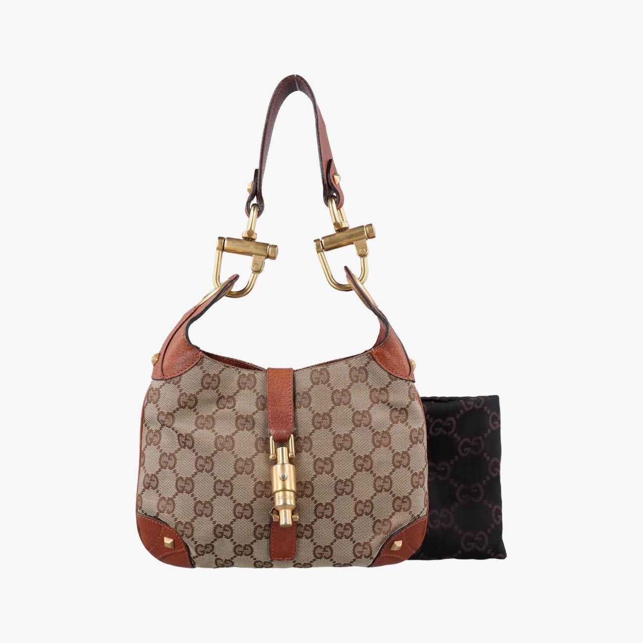Gucci New Jackie Beige Brown Canvas Leather Shoulder Bag