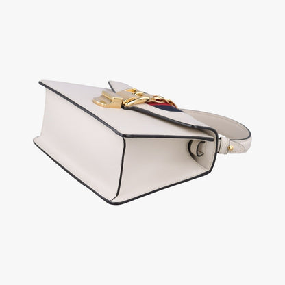 Gucci Sylvie Ivory Navy Red Leather Shoulder Bag — view 4