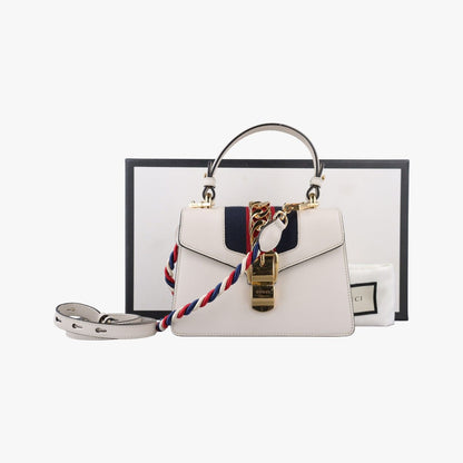Gucci Sylvie Ivory Navy Red Leather Shoulder Bag