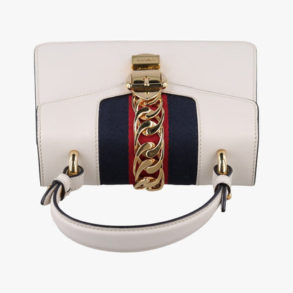 Gucci Sylvie Ivory Navy Red Leather Shoulder Bag — view 8