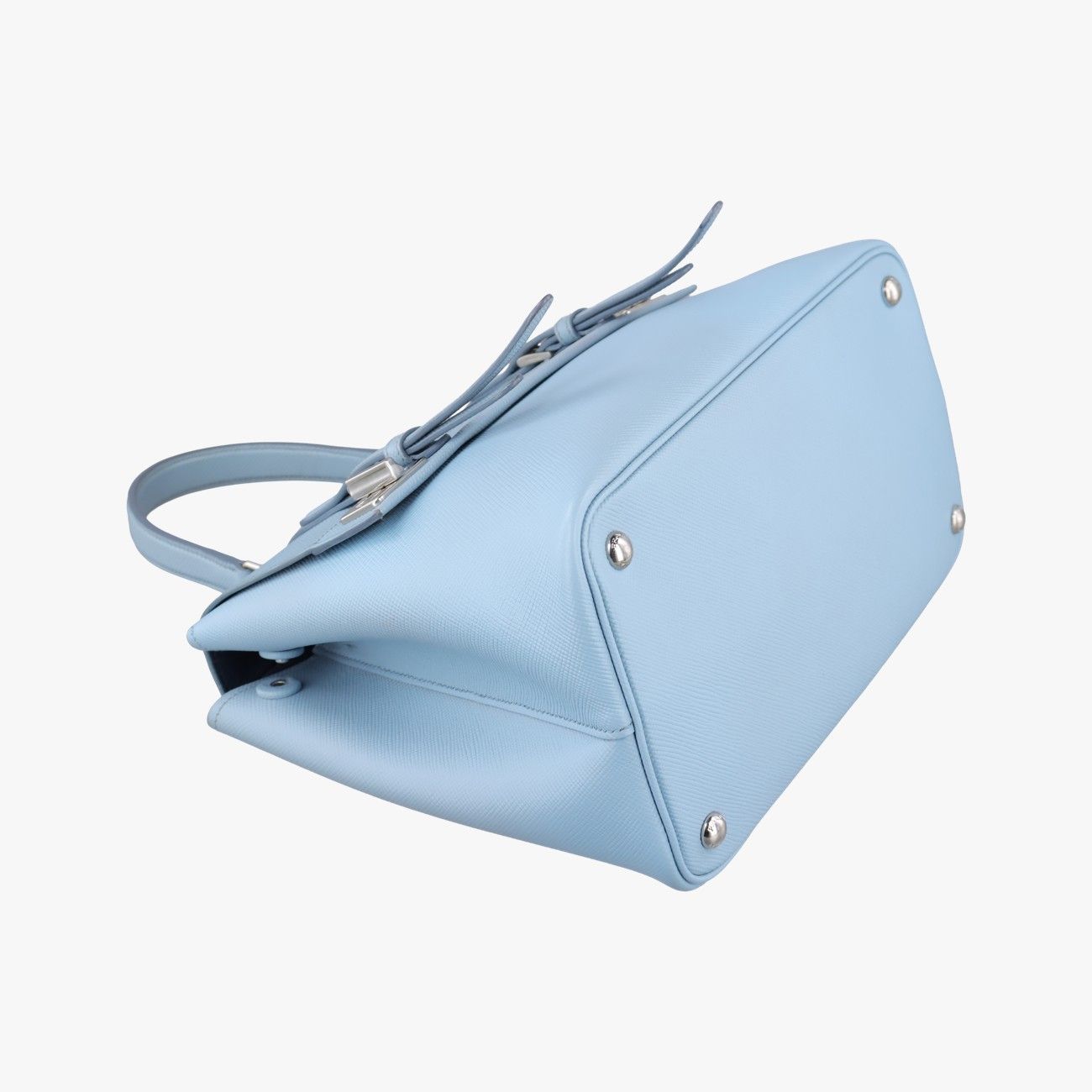 Prada Half Flap Bag Double Turnlock Blue Saffiano Leather 14 — view 5