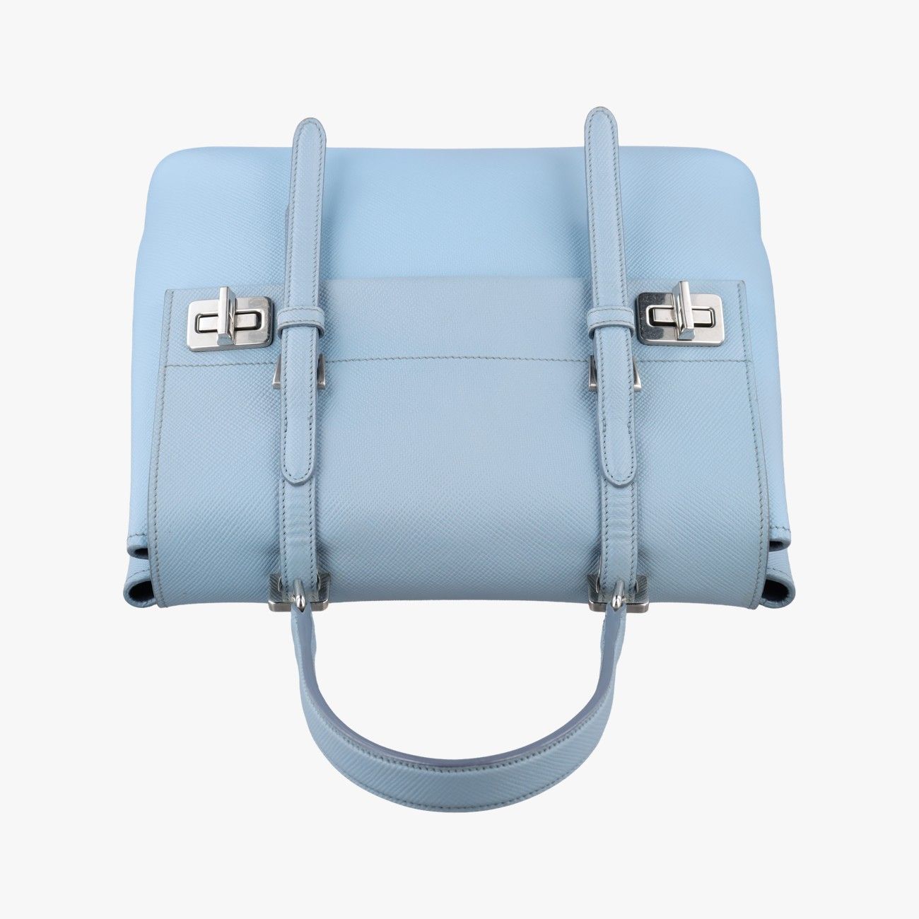 Prada Half Flap Bag Double Turnlock Blue Saffiano Leather 14 — view 8