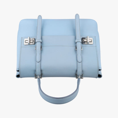 Prada Half Flap Bag Double Turnlock Blue Saffiano Leather 14 — view 8
