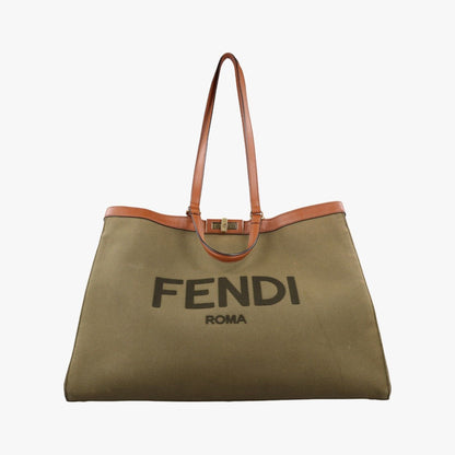 Fendi Peekaboo Green Brown Canvas Leather Handbag
