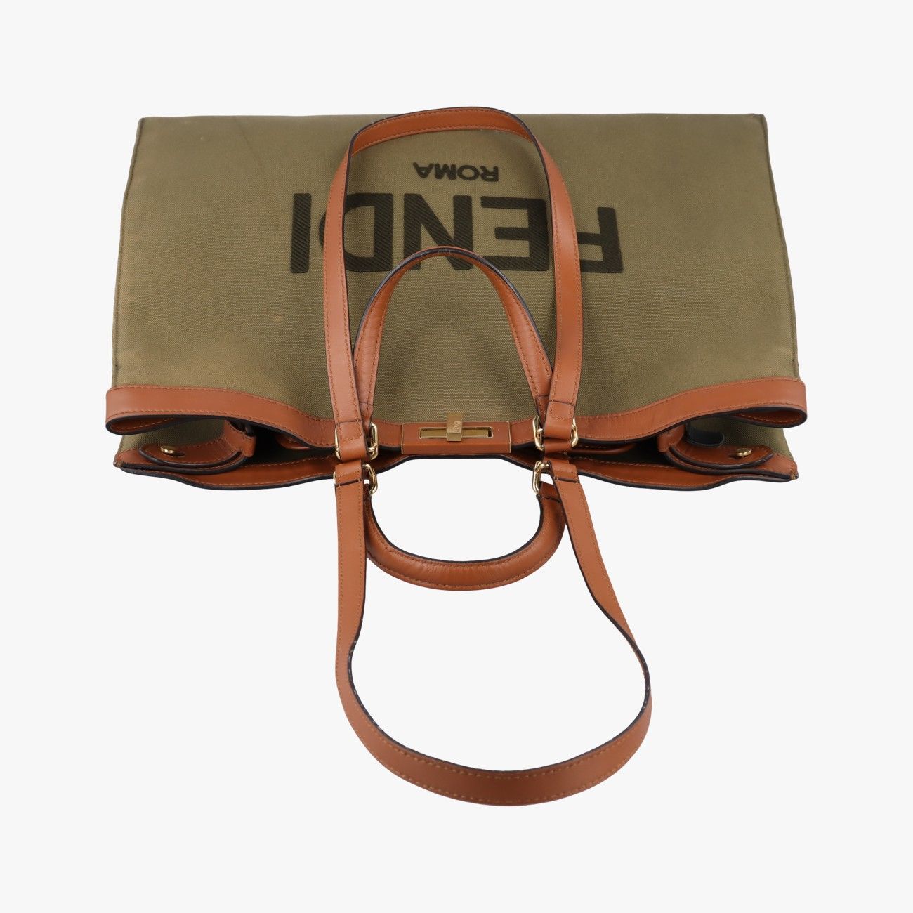 Fendi Peekaboo Green Brown Canvas Leather Handbag — view 8