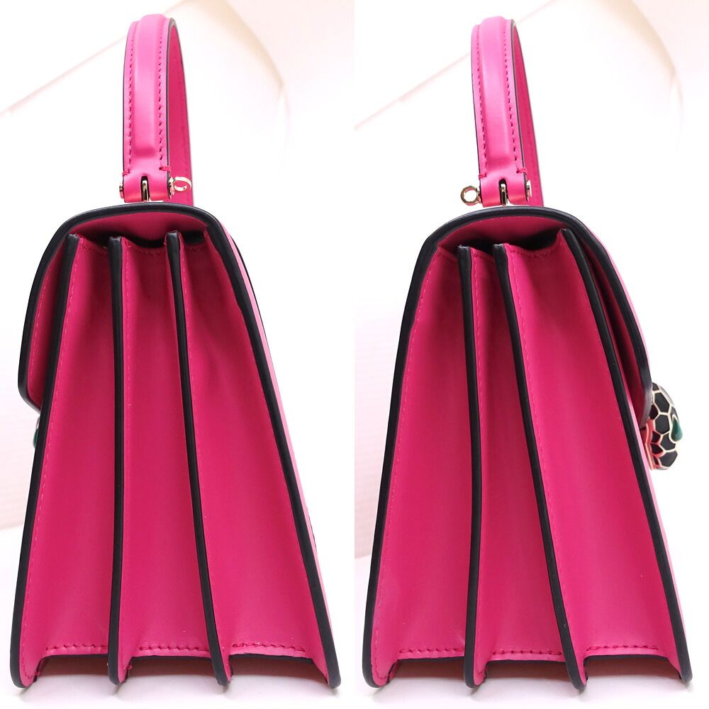 Bvlgari Serpenti Forever Top Handle Calf Leather Pink GD Mirror Handbag Bag — view 3