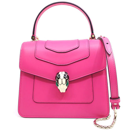 Bvlgari Serpenti Forever Top Handle Calf Leather Pink GD Mirror Handbag Bag