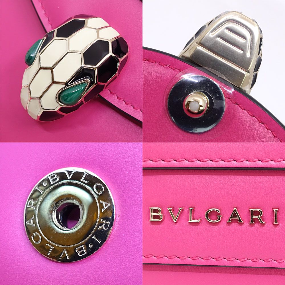 Bvlgari Serpenti Forever Top Handle Calf Leather Pink GD Mirror Handbag Bag — view 7