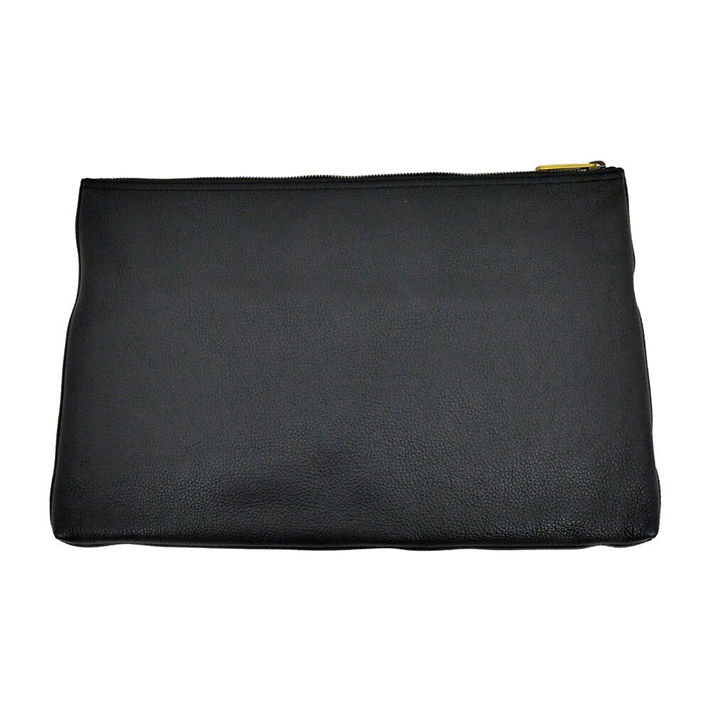Gucci Logo Print Clutch Black Gold Leather — view 2