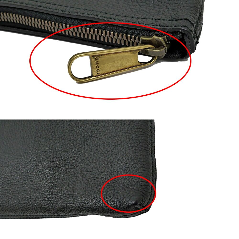 Gucci Logo Print Clutch Black Gold Leather — view 6