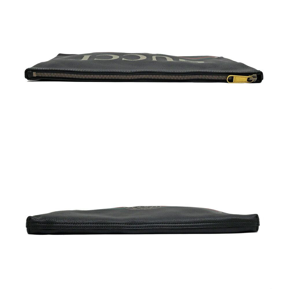 Gucci Logo Print Clutch Black Gold Leather — view 4