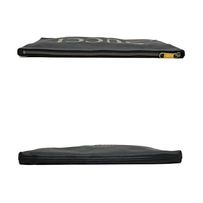 Gucci Logo Print Clutch Black Gold Leather — view 4