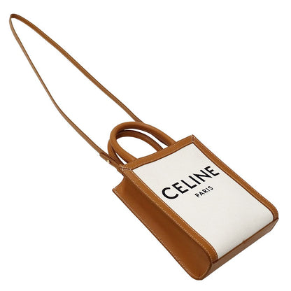 Celine 2-Way Shoulder Bag Mini Vertical Cabas Canvas Leather Tan Logo — view 4