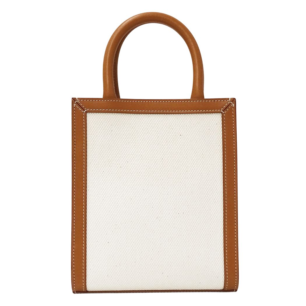 Celine 2-Way Shoulder Bag Mini Vertical Cabas Canvas Leather Tan Logo — view 2