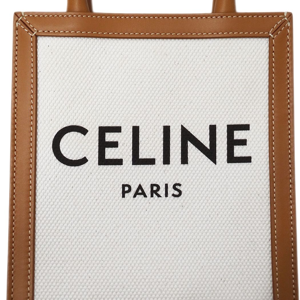 Celine 2-Way Shoulder Bag Mini Vertical Cabas Canvas Leather Tan Logo — view 6