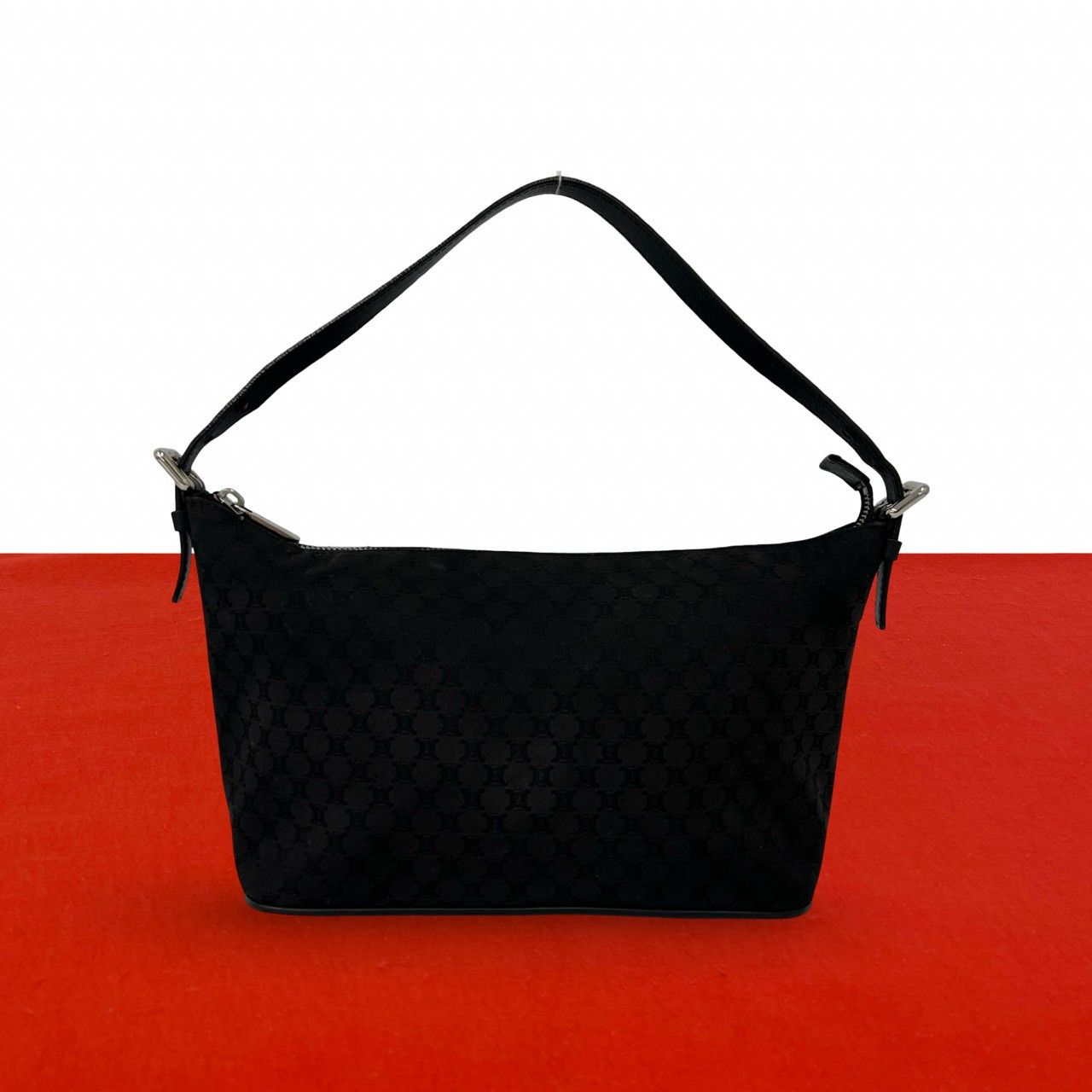 Celine Macadam Blason Pattern Canvas Leather Mini Shoulder Bag Black