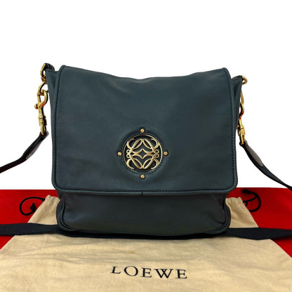 Loewe Vintage Maia Anagram Logo Leather Shoulder Bag Blue Green