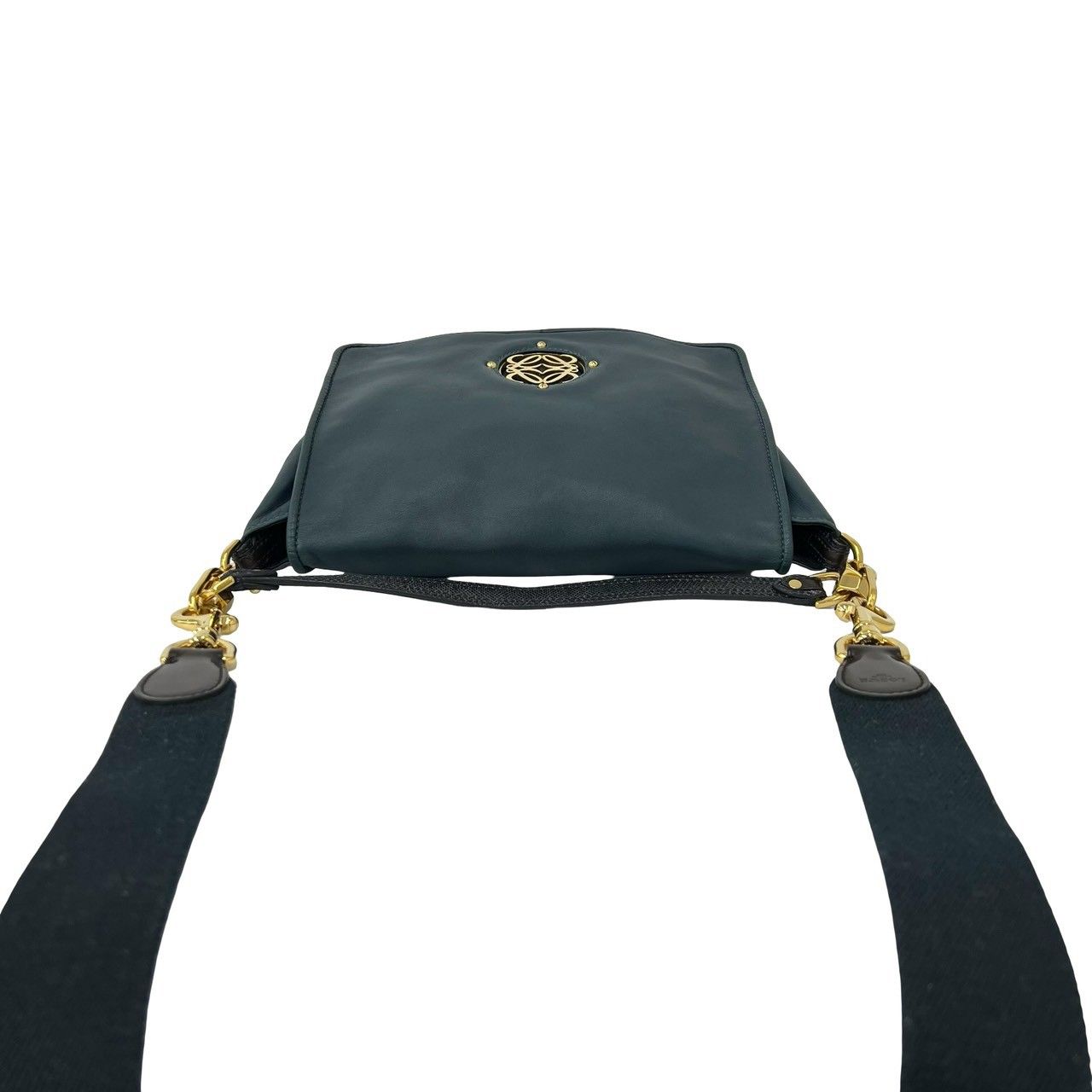 Loewe Vintage Maia Anagram Logo Leather Shoulder Bag Blue Green — view 4