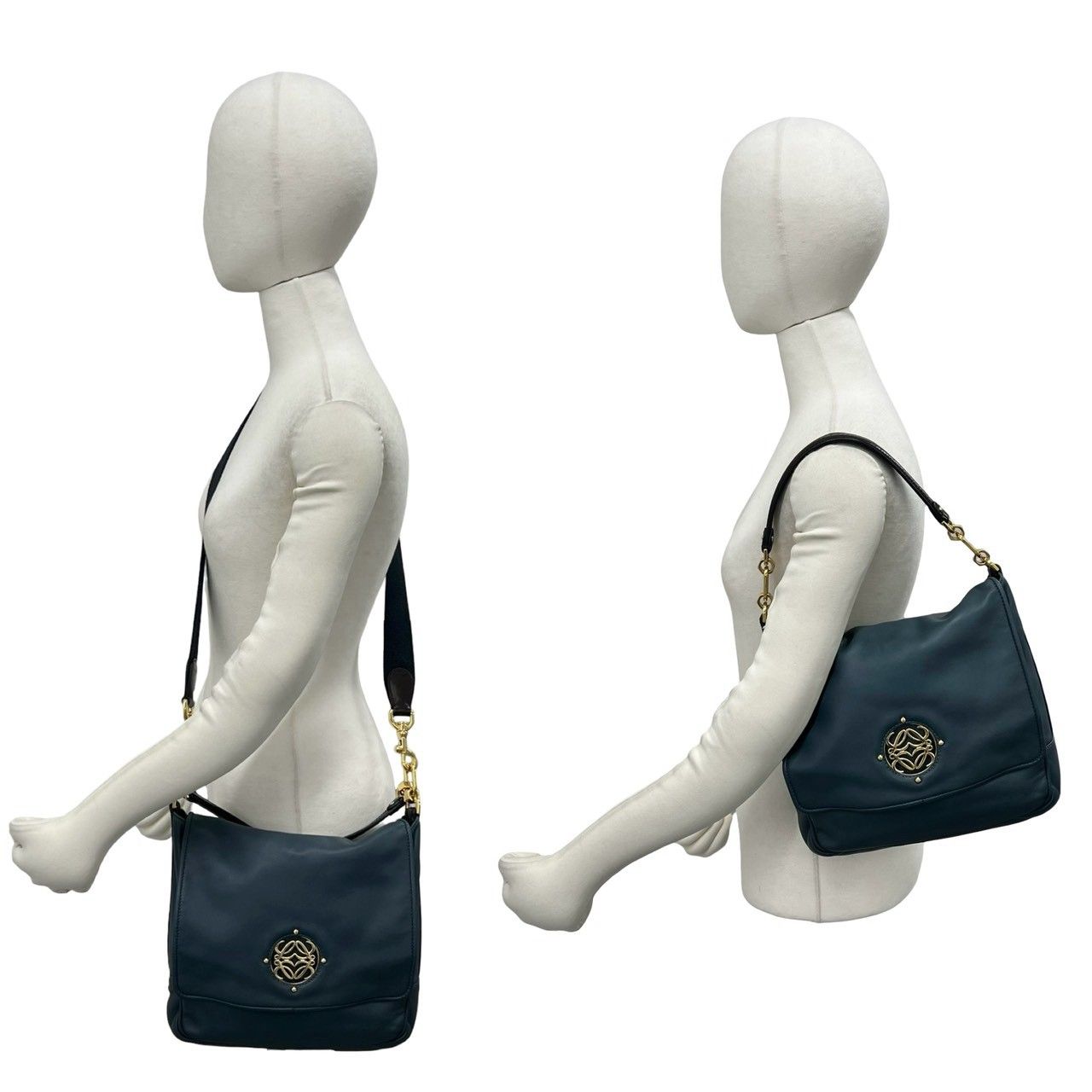 Loewe Vintage Maia Anagram Logo Leather Shoulder Bag Blue Green — view 2