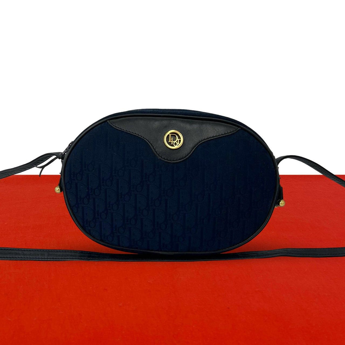 Dior Vintage Logo Trotter Canvas Leather Shoulder Bag Pochette Navy