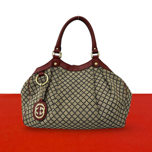 Gucci Sookie Diamante Canvas Leather Tote Shoulder Bag Beige