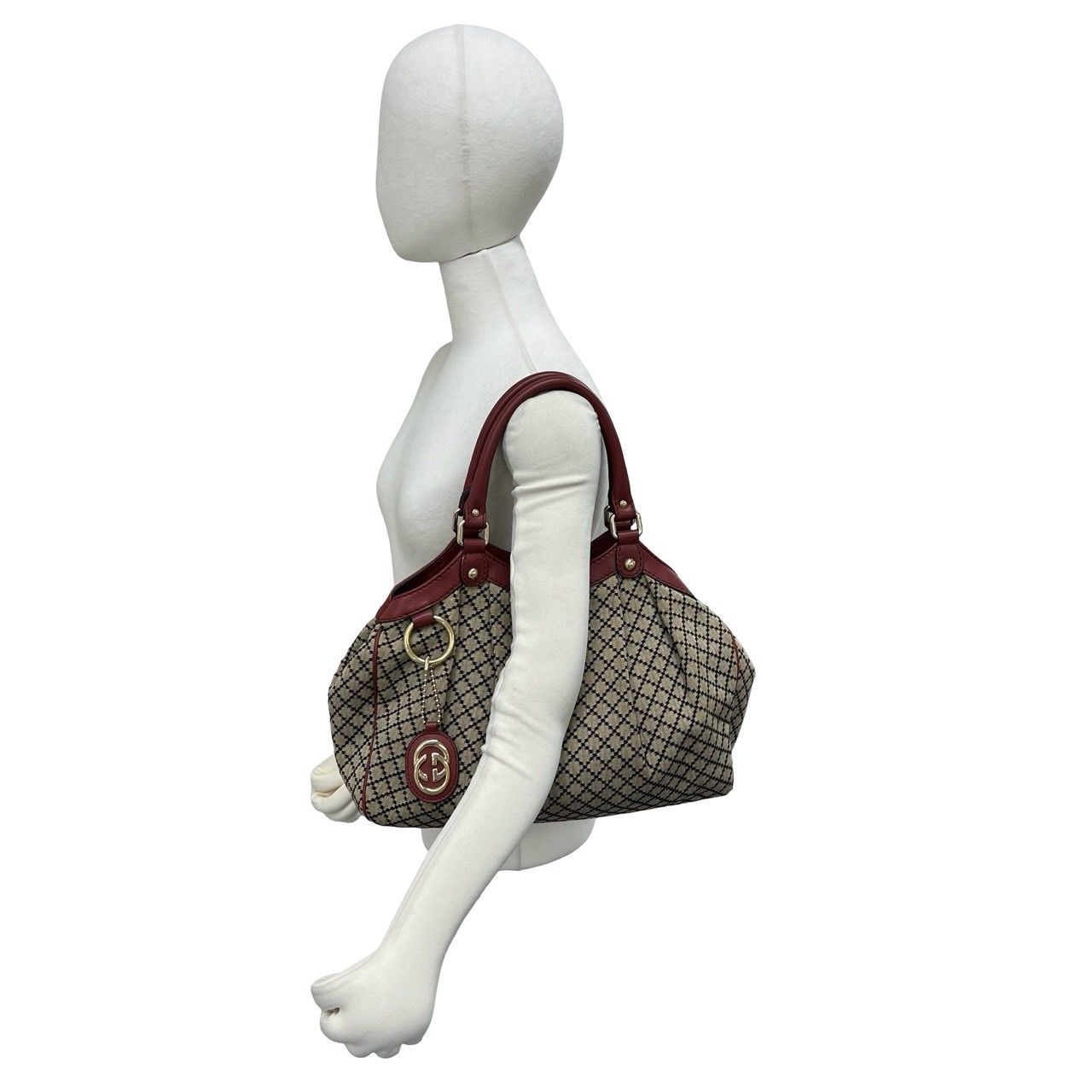 Gucci Sookie Diamante Canvas Leather Tote Shoulder Bag Beige — view 2