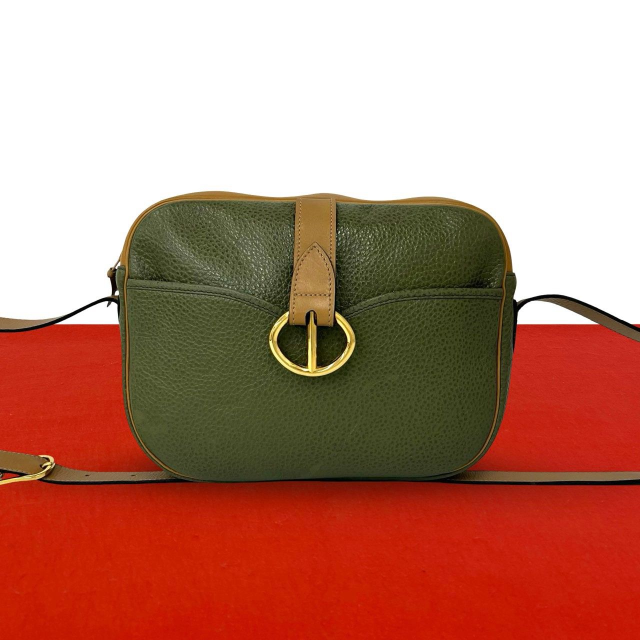 Dior Vintage CD Logo Leather Shoulder Bag Green Brown