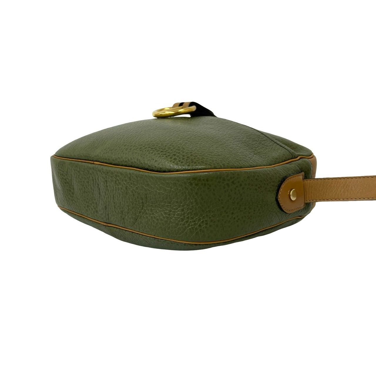 Dior Vintage CD Logo Leather Shoulder Bag Green Brown — view 8