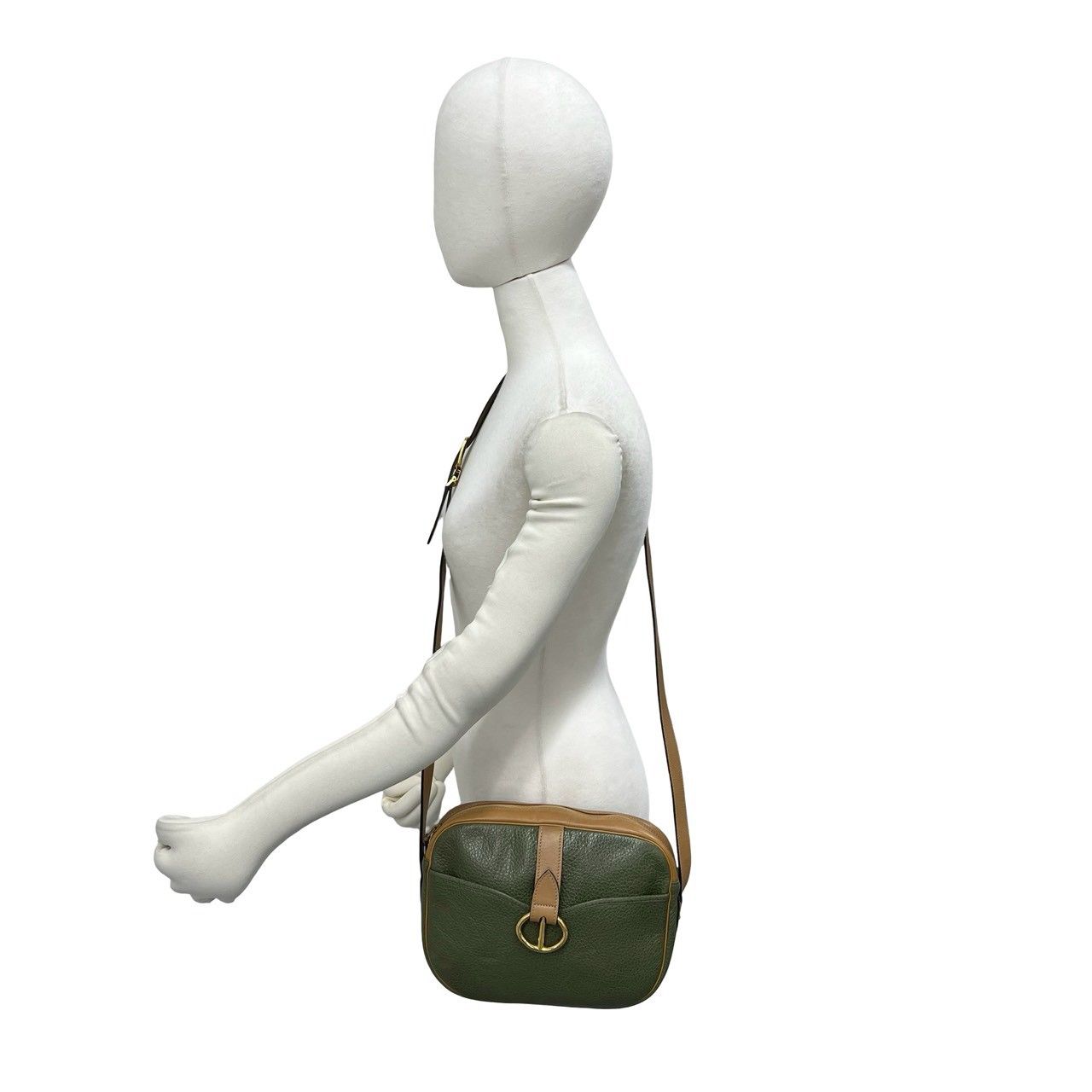 Dior Vintage CD Logo Leather Shoulder Bag Green Brown — view 2