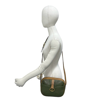 Dior Vintage CD Logo Leather Shoulder Bag Green Brown — view 2
