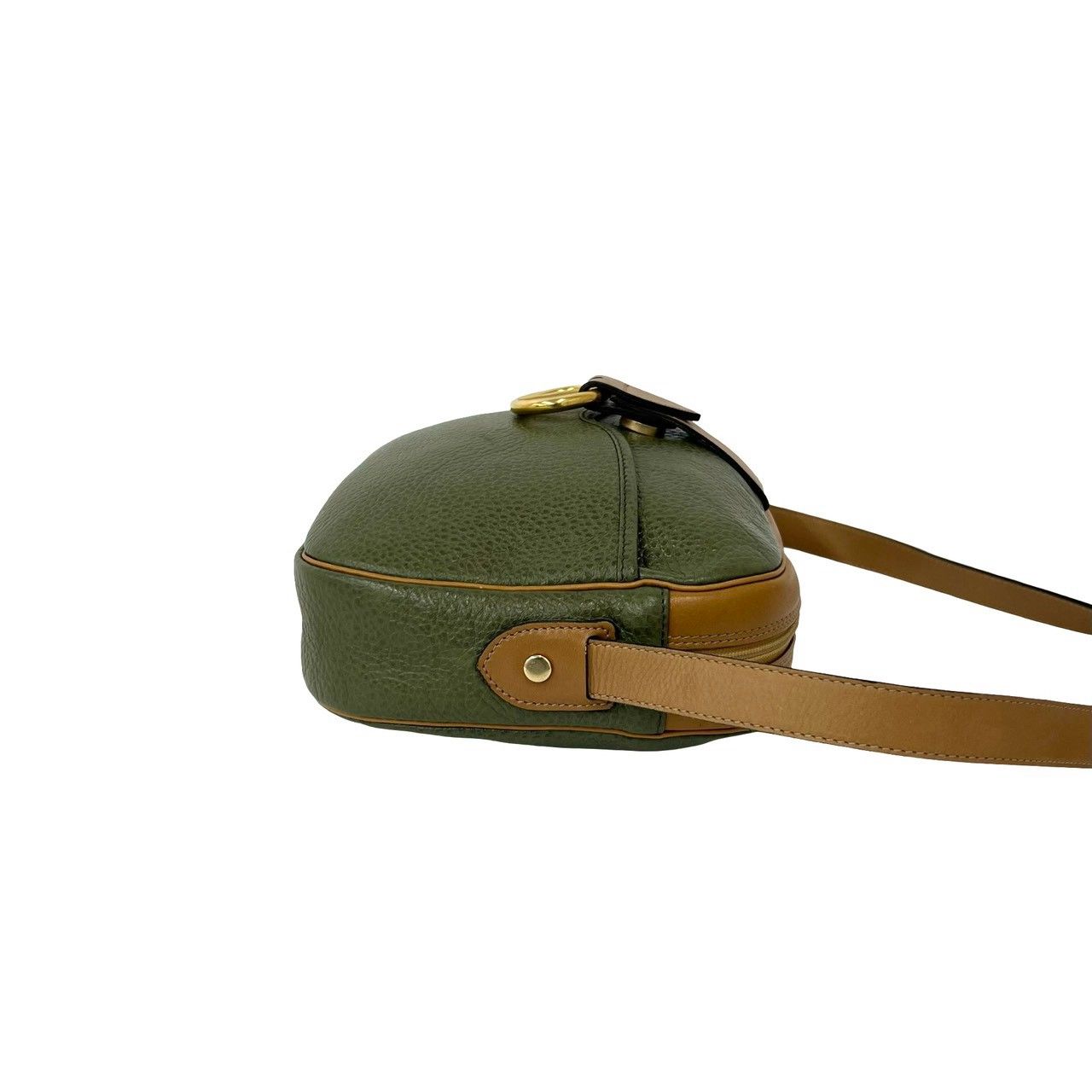 Dior Vintage CD Logo Leather Shoulder Bag Green Brown — view 6