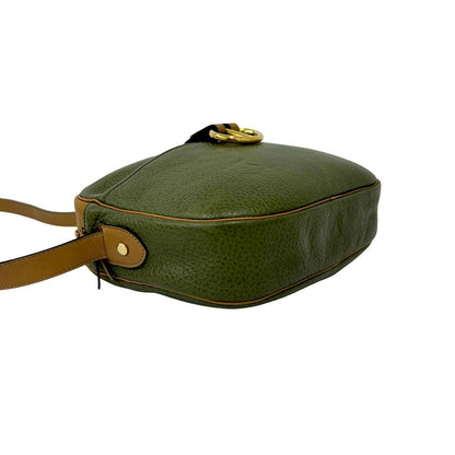 Dior Vintage CD Logo Leather Shoulder Bag Green Brown — view 7