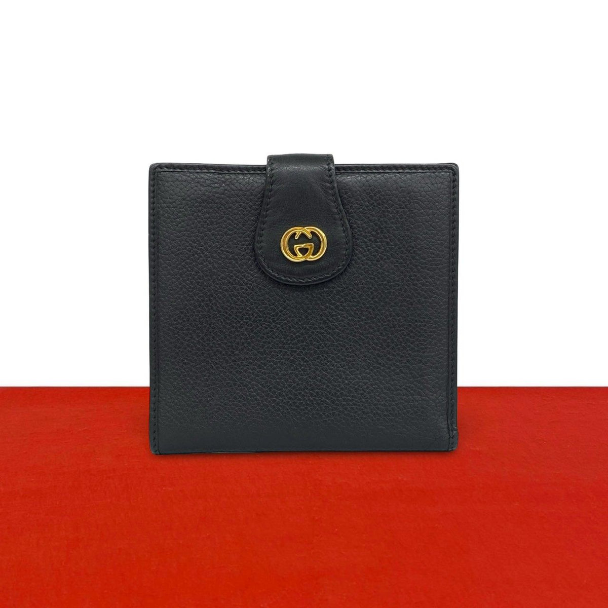 Gucci Vintage GG Logo Leather Bifold Wallet Mini Card Case Black