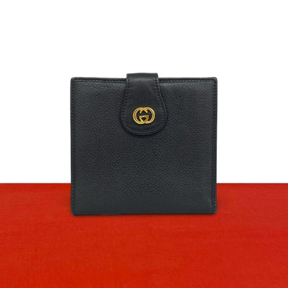Gucci Vintage GG Logo Leather Bifold Wallet Mini Card Case Black