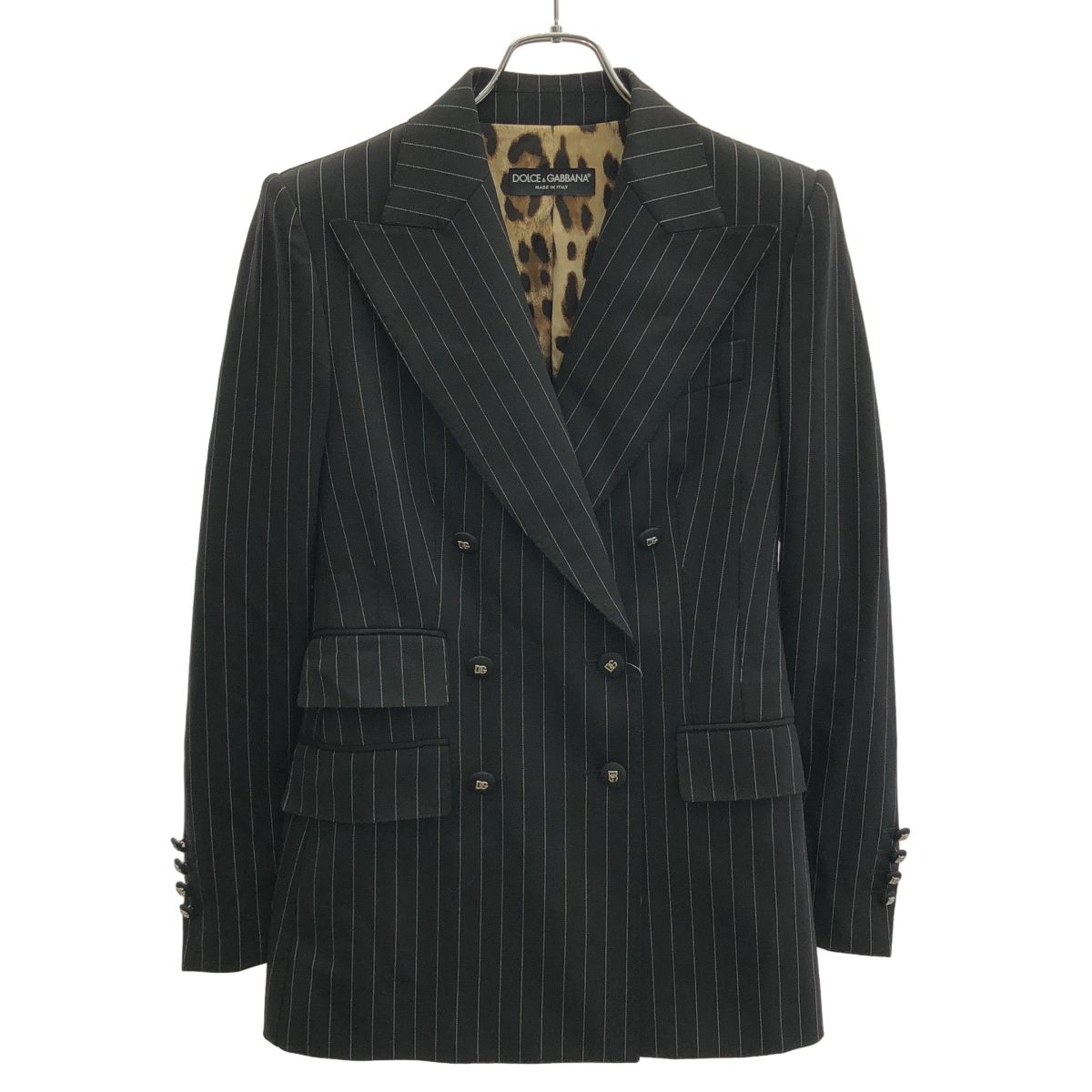 Dolce & Gabbana Leopard Liner Double Breasted Blazer Jacket Black 38