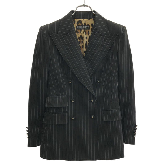 Dolce & Gabbana Leopard Liner Double Breasted Blazer Jacket Black 38