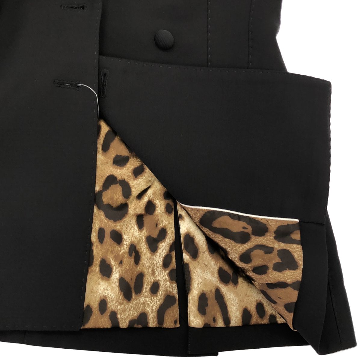 Dolce & Gabbana Leopard Liner Pinstripe Double Breasted Jacket Black 38 — view 6