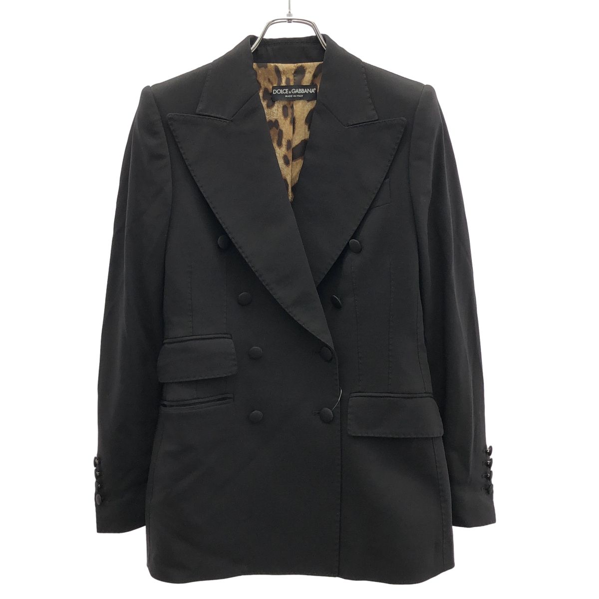 Dolce & Gabbana Leopard Liner Pinstripe Double Breasted Jacket Black 38