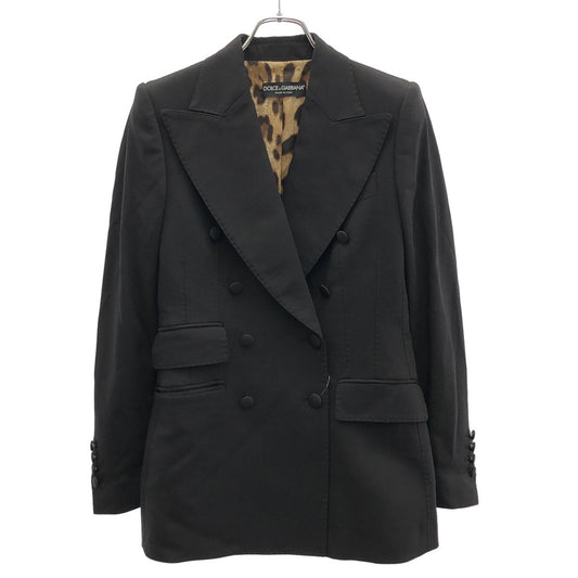Dolce & Gabbana Leopard Liner Pinstripe Double Breasted Jacket Black 38