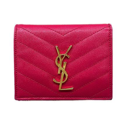 Saint Laurent Paris Trifold Wallet Pink Gold Leather