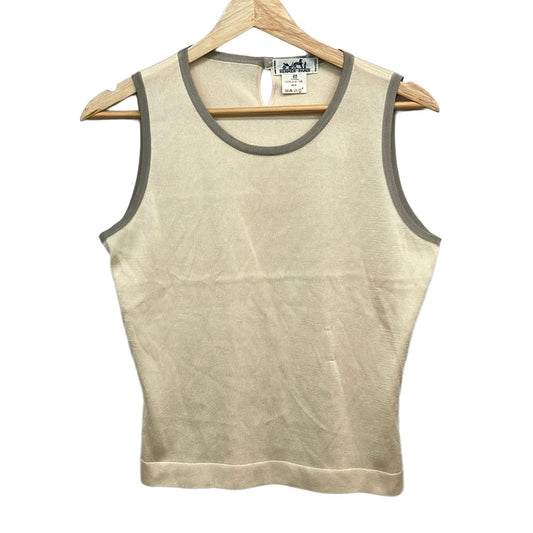 Hermes Sleeveless Top M Ivory Light Gray Silk Knit