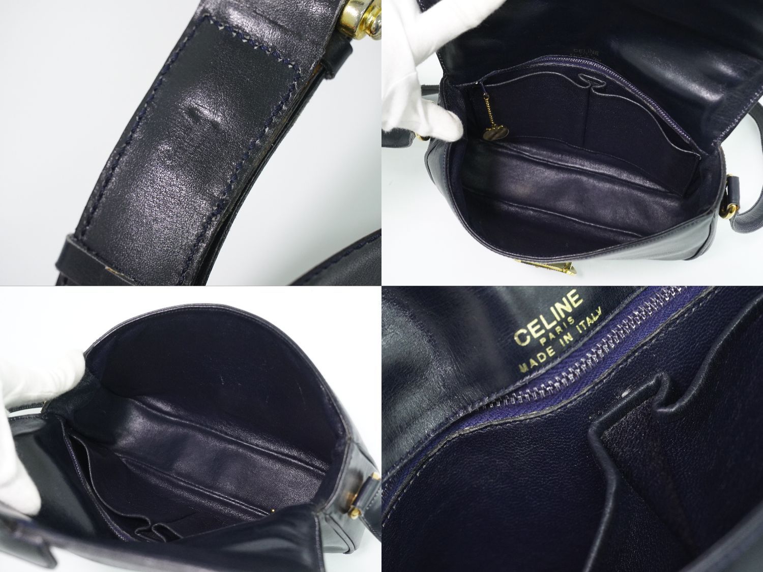 Celine Carriage Shoulder Bag Pochette Leather Navy — view 8