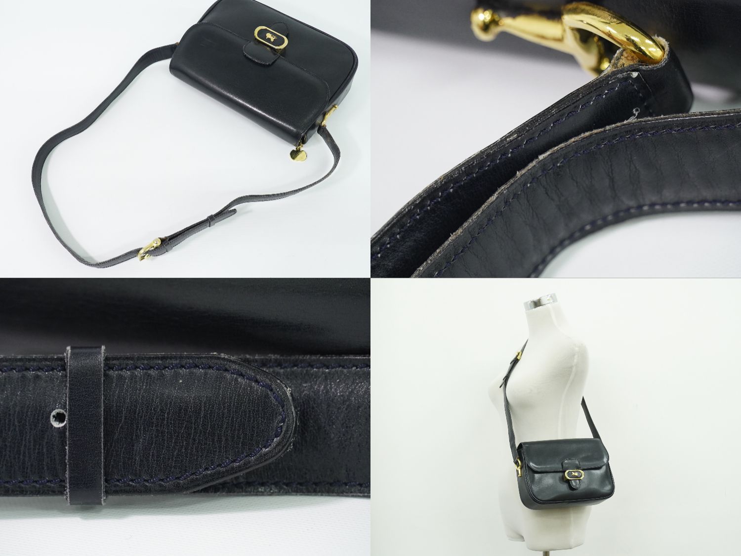 Celine Carriage Shoulder Bag Pochette Leather Navy — view 6