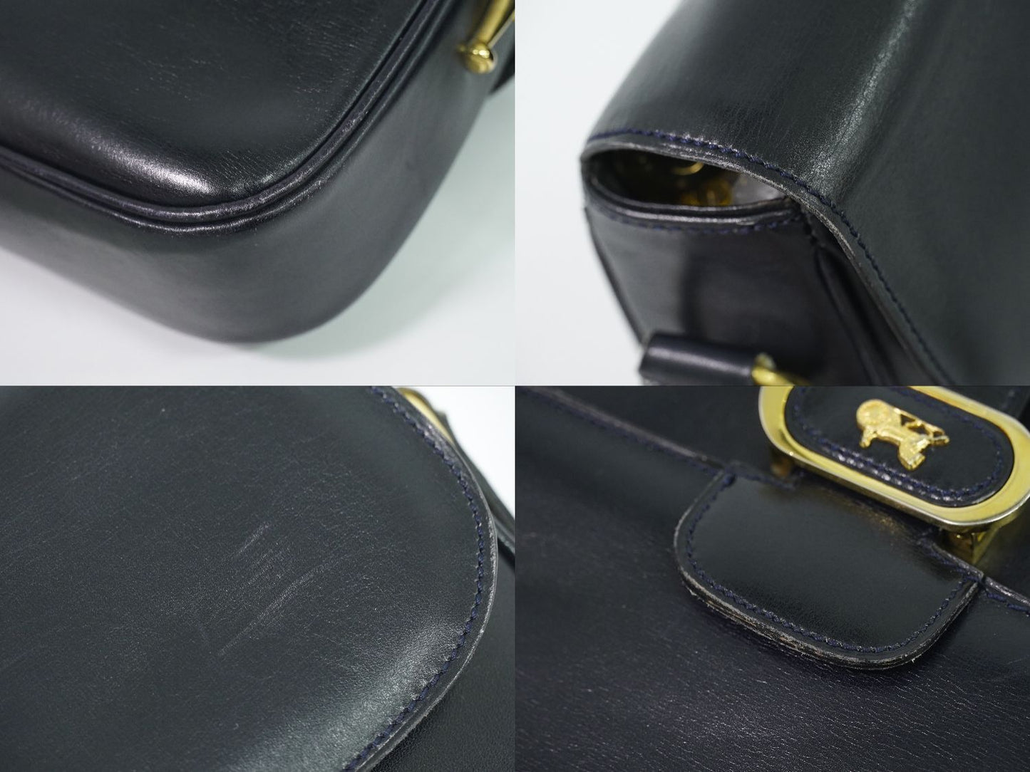Celine Carriage Shoulder Bag Pochette Leather Navy — view 7