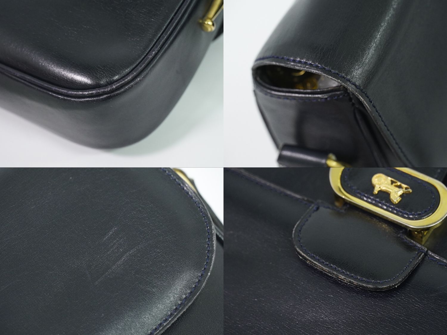Celine Carriage Shoulder Bag Pochette Leather Navy — view 7