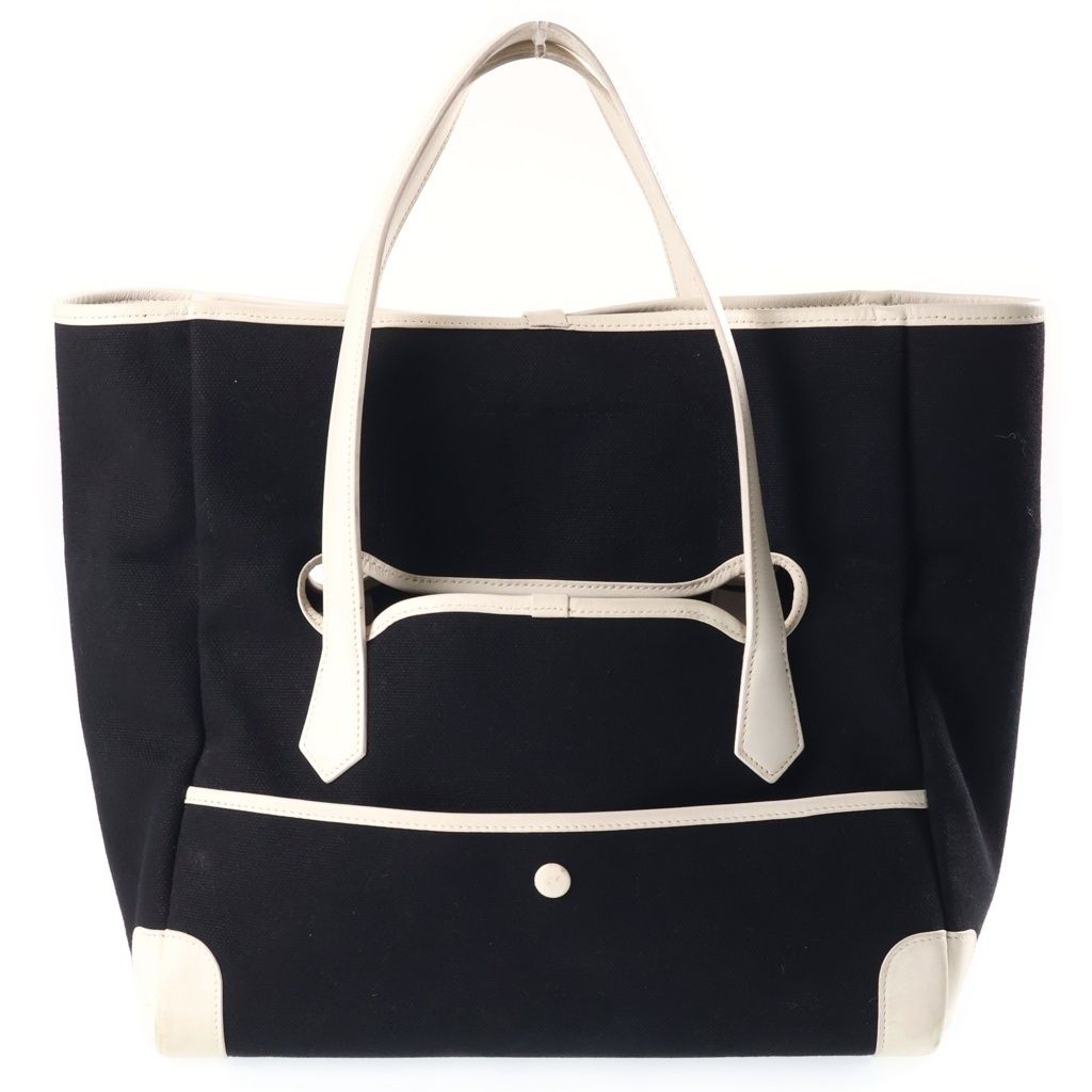 Hermes Pass Tote Bag White Black Toile Ash Leather — view 2