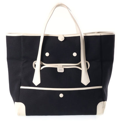 Hermes Pass Tote Bag White Black Toile Ash Leather