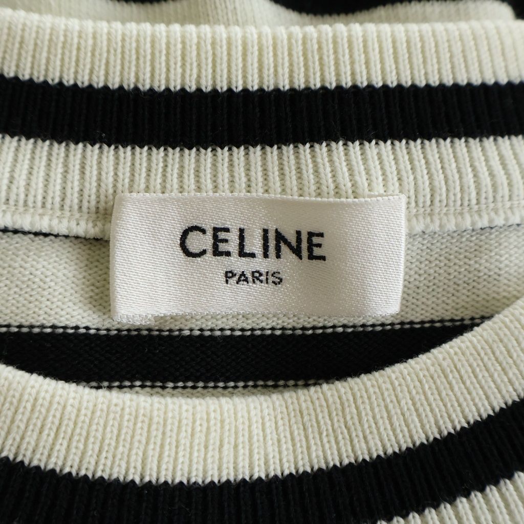 Celine Striped Triomphe Crew Neck Mariniere Wool Knit Sweater White Black — view 7