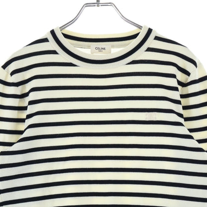 Celine Striped Triomphe Crew Neck Mariniere Wool Knit Sweater White Black — view 3